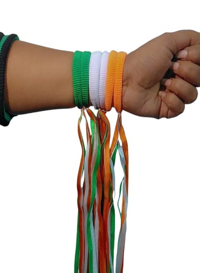 WECROO Tricolor Rubber Streamers, Ribbon Hair Band & Hand Band for Decoration, Handcraft, Border, Celebration Independence Day, Republic Day for Home & Office (Gree,White,Orange) Pack of 12 - Image 2